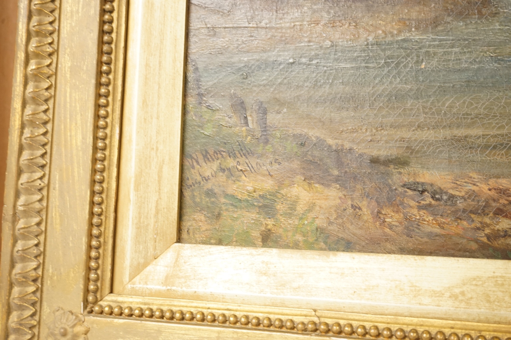 William Meredith (1851-1916), finished by George Hayes (1824-1895), British port scene with boats, signed, oil on canvas, 39 x 69cm, ornate gilt frame
